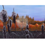 Painting of a landscape with cat tails by Chris Colbourne