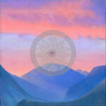 Painting of mountains with pink sky by Williams Matthews