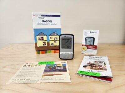 Radon detector with information pamphlets