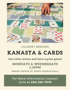 Poster for kanasta and cards for seniors every tuesday